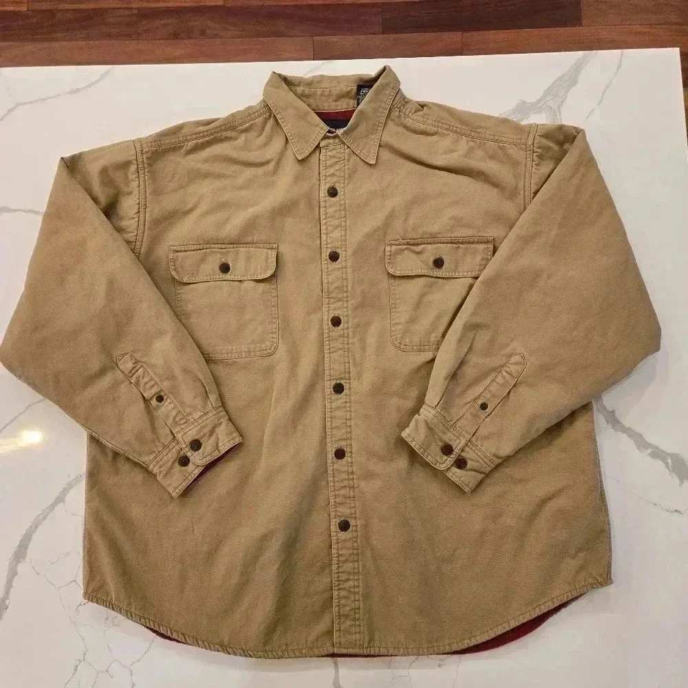 Puritan Mens Fleece Lined Cotton Button Down Casual Shirt Jacket Brown Size XXL